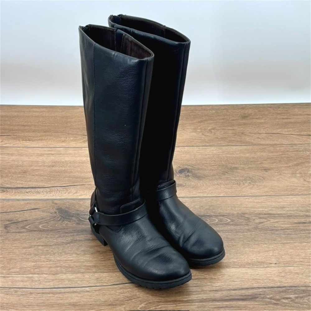 b.o.c. Women's Size 8 Black Faux Leather Tall Riding Boots Moto Harness